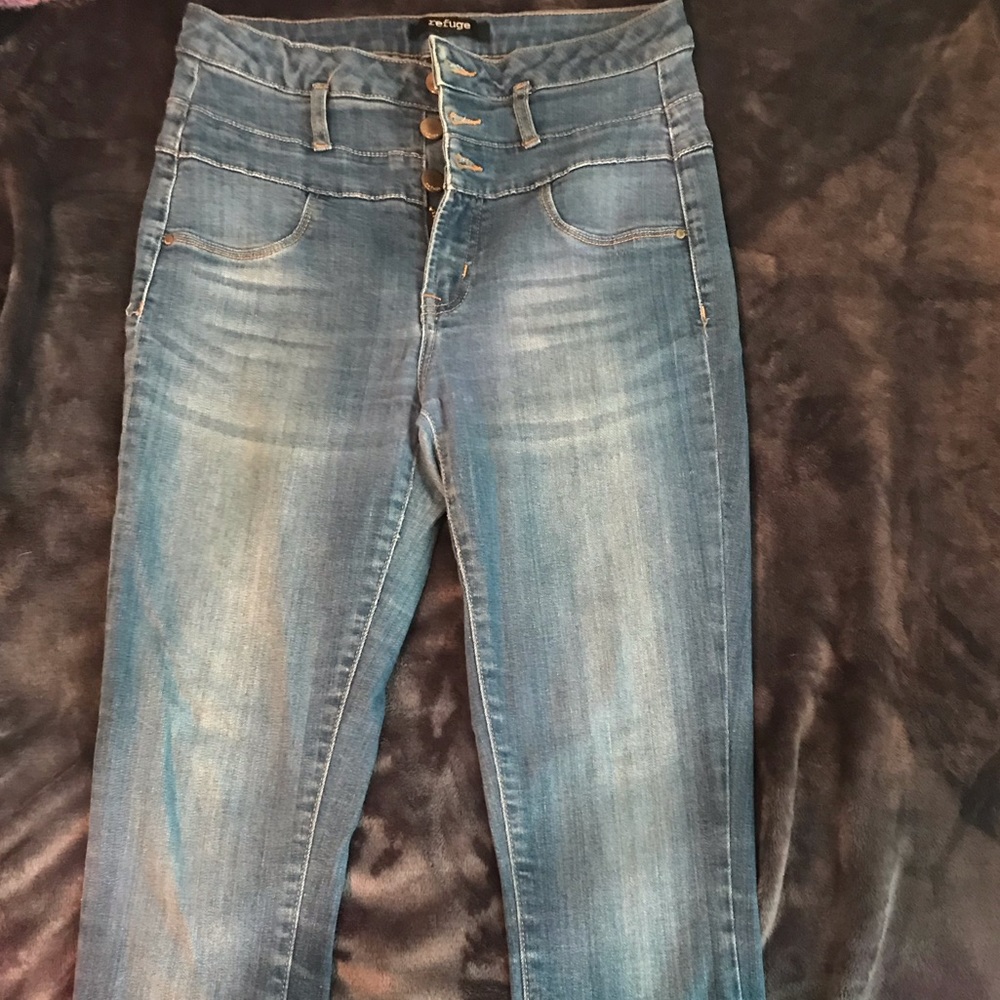 High waist dark denim skinny jeans